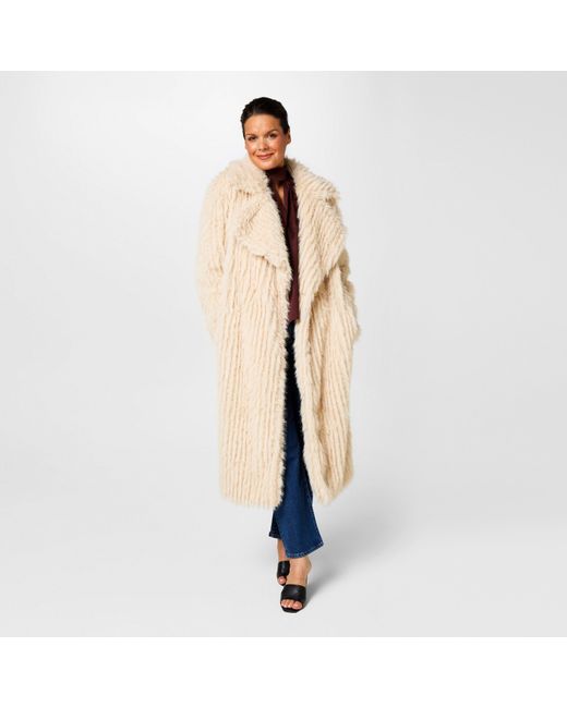 Biba Blue Clipped Longline Faux Fur Long Sleeve Button-Up Coat