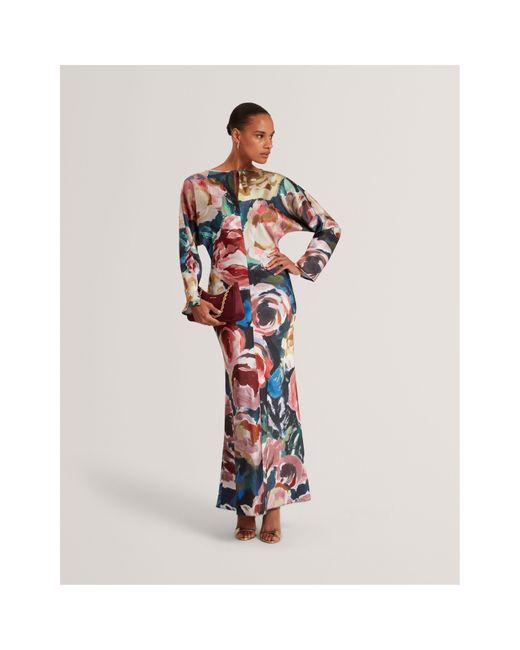 Ted Baker Blue Long-Sleeve Midi Tea Dress