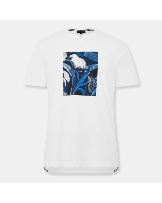 Ted Baker White Box Print Cotton Short Sleeve Crew Neck T-Shirt for men