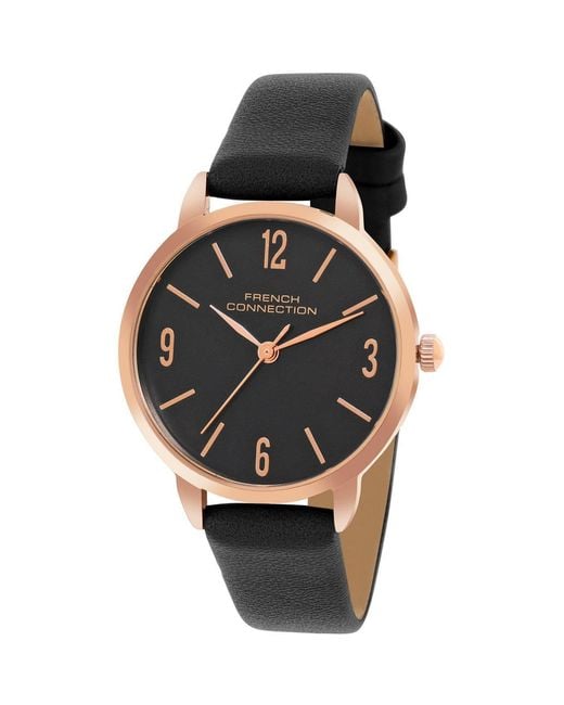 French Connection Metallic Rose Case Round Shape Strap Quartz Watch