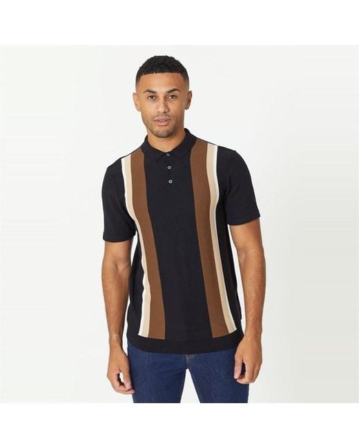 Studio Black Stripe Knitted Polo Top for men