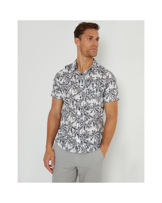 Threadbare Gray Dormy Short-Sleeve Patterned Shirt for men