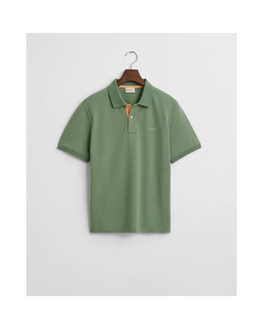 Gant Green Contrast Piqué Polo Shirt for men