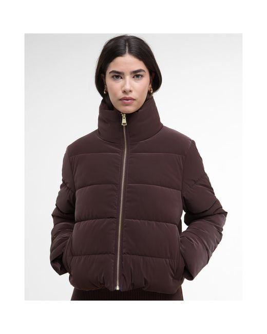 Barbour Brown Hudson Faux Velvet Long Sleeve Short Puffer Jacket