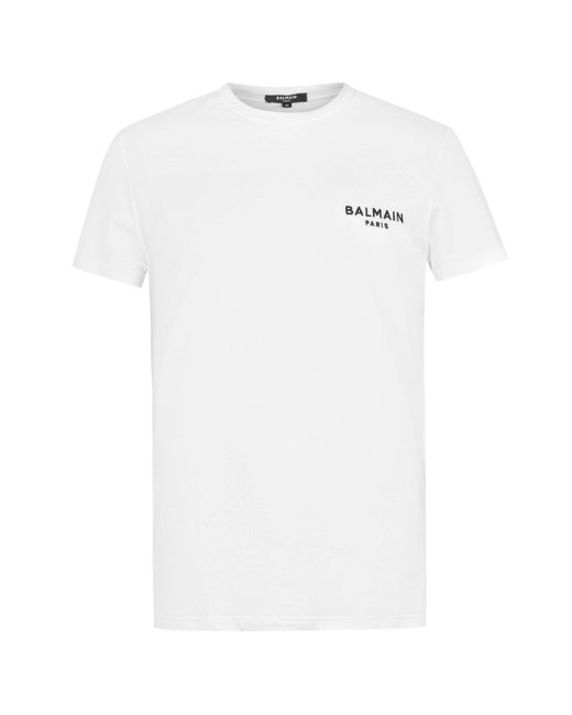 Balmain White Cotton Chest Logo T-Shirt for men