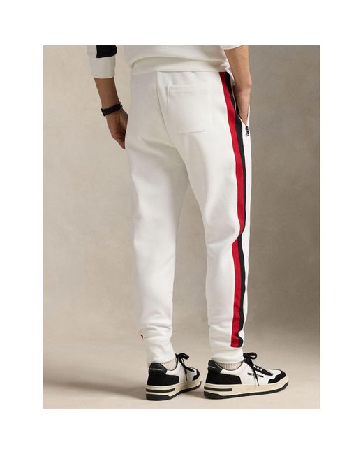 Polo Ralph Lauren White Closed Cuff Fleece Tapered Joggers for men