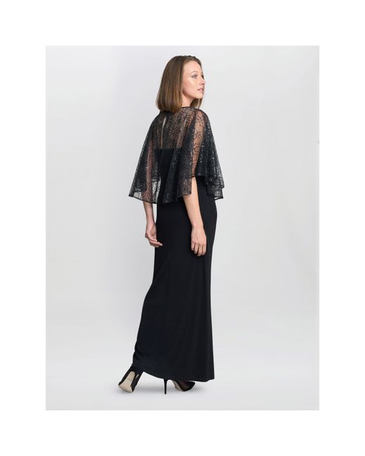 Gina Bacconi Black Anoushka Maxi Dress With Sheer Cape
