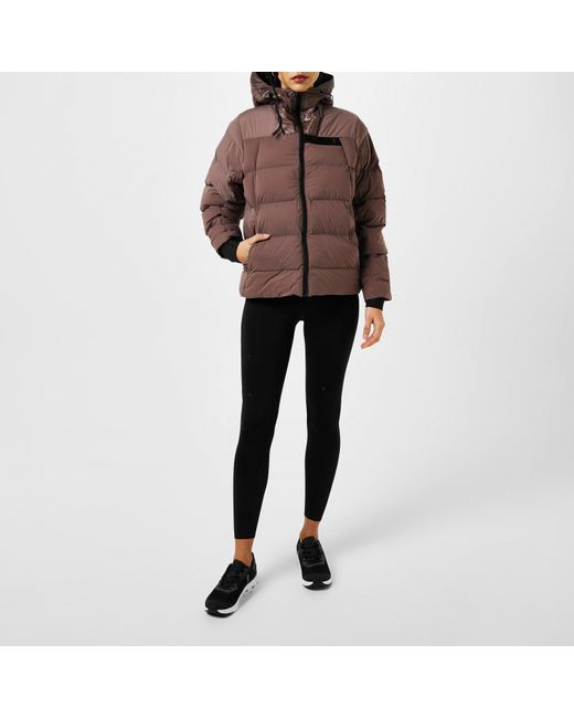 On Shoes Brown Challenger Hooded Lg Sleeve Zip Puffer Jacket