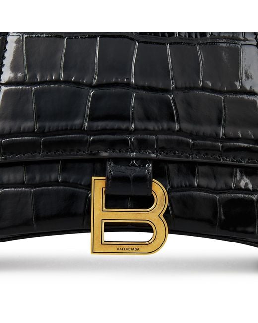 Balenciaga Black Hourglass Small Crocodile Handbag