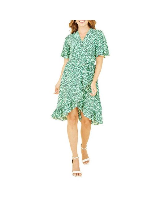 Mela London Green Ditsy Floral Frill Wrap Dress