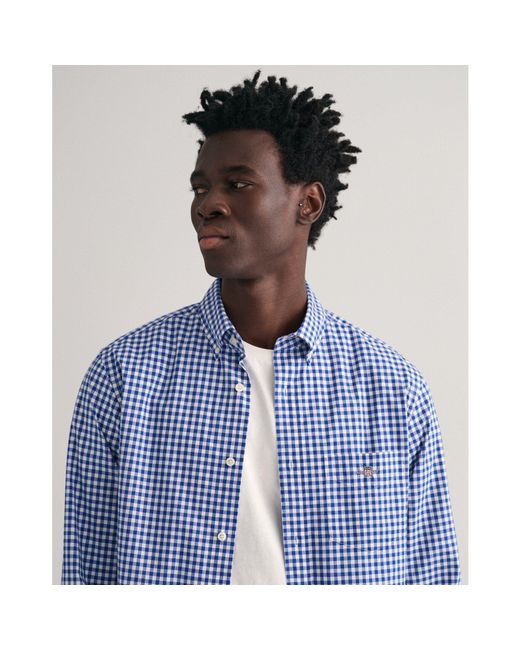 Gant Blue Regular Fit Gingham Poplin Shirt for men