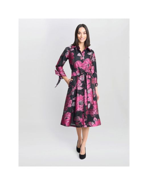 Gina Bacconi Purple Lauren Jacquard Shirt Dress