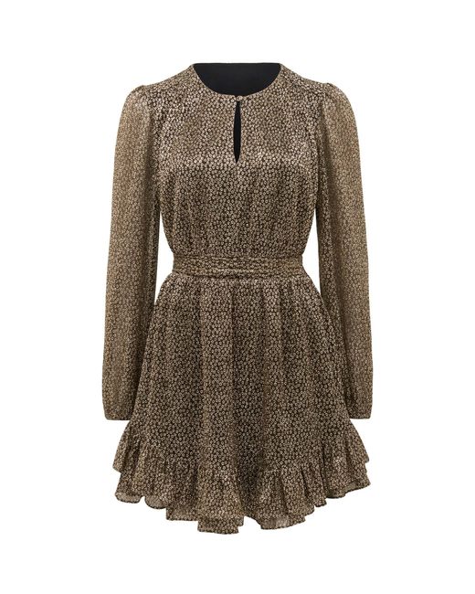Forever New Natural Goldie Long Sleeve Plisse Mini Dress