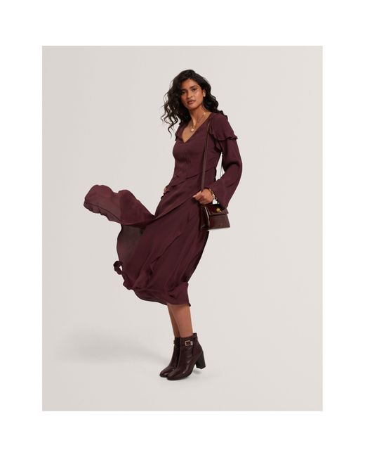 Ted Baker Purple Long-Sleeve Midi Tea Dress