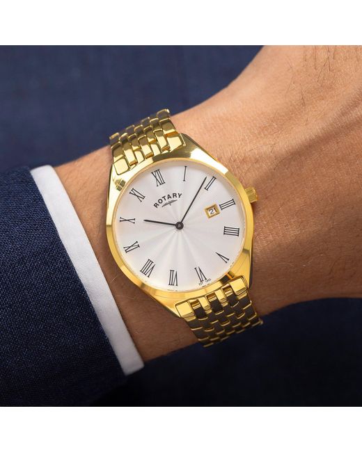 Rotary Metallic Ultra Slim Ss Bracelet Watch for men