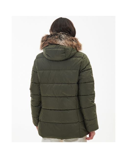 Barbour Green Midhurst Quilted Faux Fur Hood Short Puffer Jacket