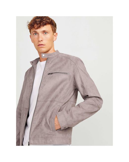 Jack & Jones Gray Dylan Biker Jacket for men