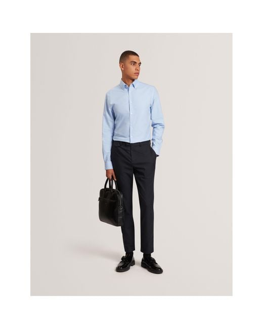 Ted Baker Blue Long-Sleeve Oxford Plain Shirt for men