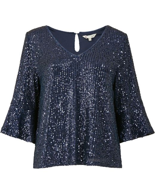 Yumi' Blue Sequin Relaxed Fit Top