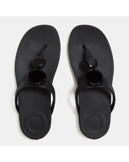 Fitflop Black Solay Glossy-Disc Toe-Post Sandals