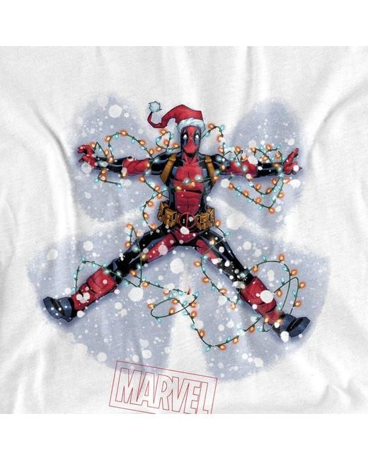 Deadpool White Marvel Christmas Snow Angel Long Sleeve T-Shirt W for men