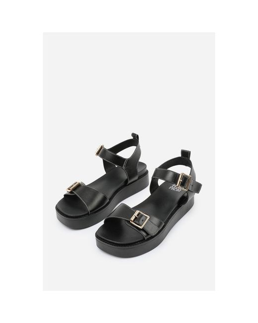Where's That From Brown Where's Double Buckle Strap Platform Sandals