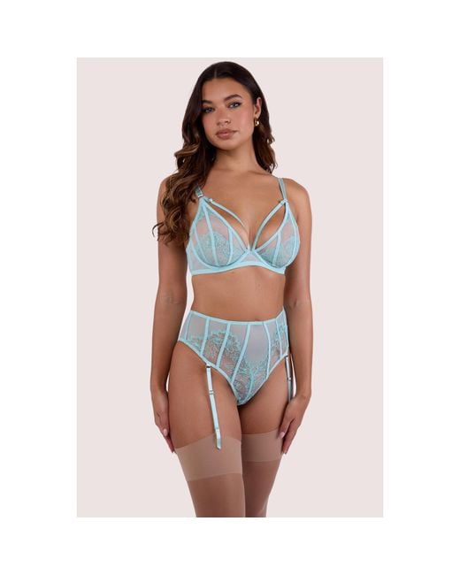 Playful Promises Blue Valerie Embroidery & Mesh High Waist Suspende