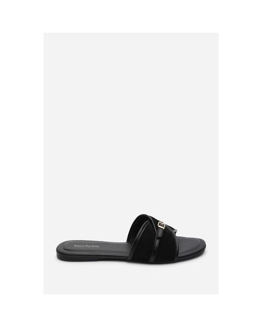 Where's That From Black Mariva Cross Over Buckle Suede Slide On Sand