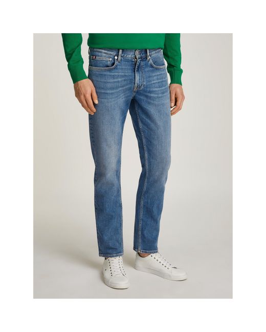 Tommy Hilfiger Blue Denton Whiskered Straight Leg Jeans for men