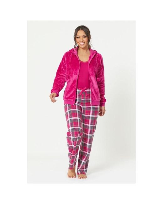 Be You Pink 3 Piece Fleece Flannel Check Lounge Set