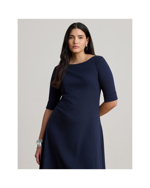 Ralph Lauren Blue Boat-Neck Jersey Midi Dress