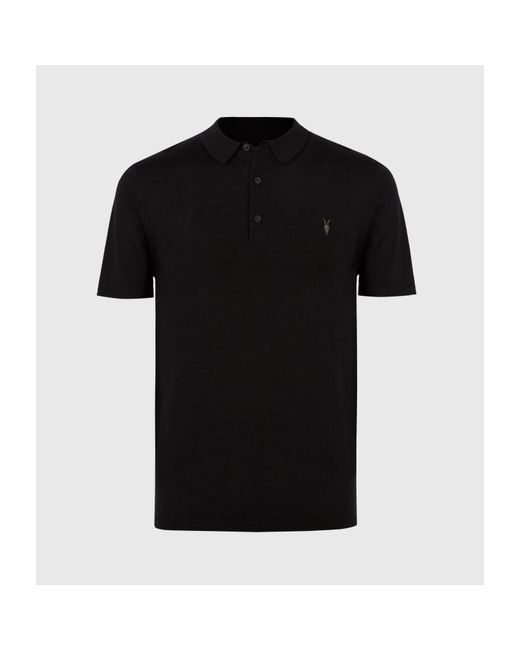 AllSaints Black Mode Merino Short Sleeve Polo for men