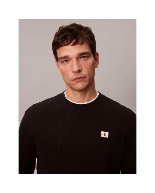 Calvin Klein Black Ckj Waffle Long-Sleeve T-Shirt for men