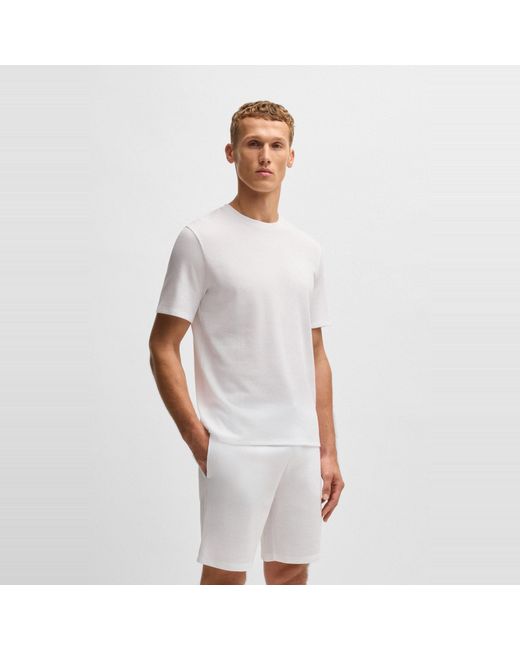 Boss White Bodywear Waffle T-Shirt With Structured Design for men
