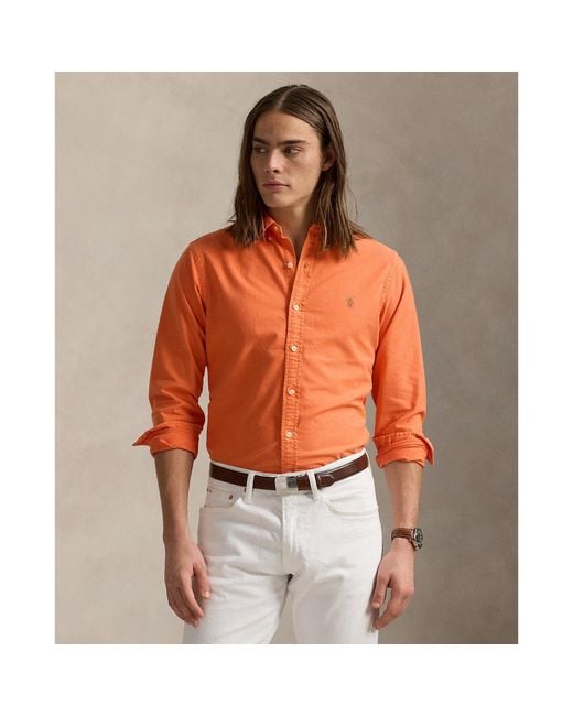 Polo Ralph Lauren Orange Slim Fit Oxford Long Sleeve Shirt for men
