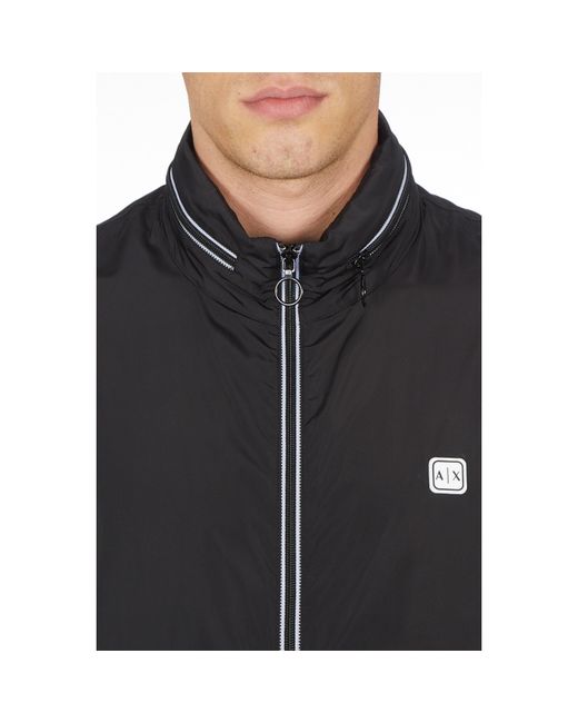 ARMANI EXCHANGE Black Patch Logo Long Sleeve Zip Harrington Jacket for men