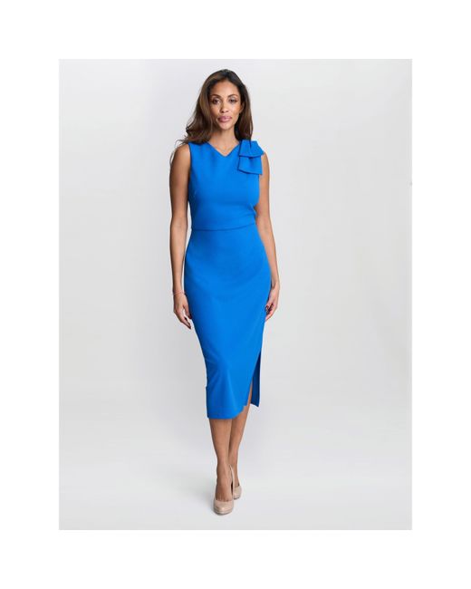 Gina Bacconi Blue Maddie One-Shoulder Ruffle Midi Dress