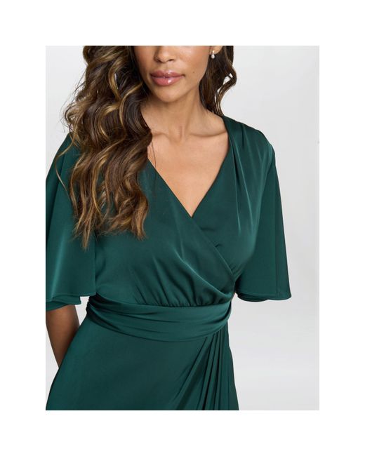 Gina Bacconi Green Misha V-Neck Midi Wrap Dress