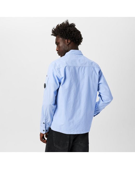 C P Company Blue Gabardine Lens Cotton Long Sleeve Overshirt for men