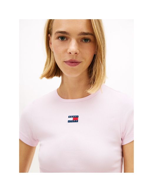 Tommy Hilfiger Pink Extra Small Badge Ribbed T Shirt