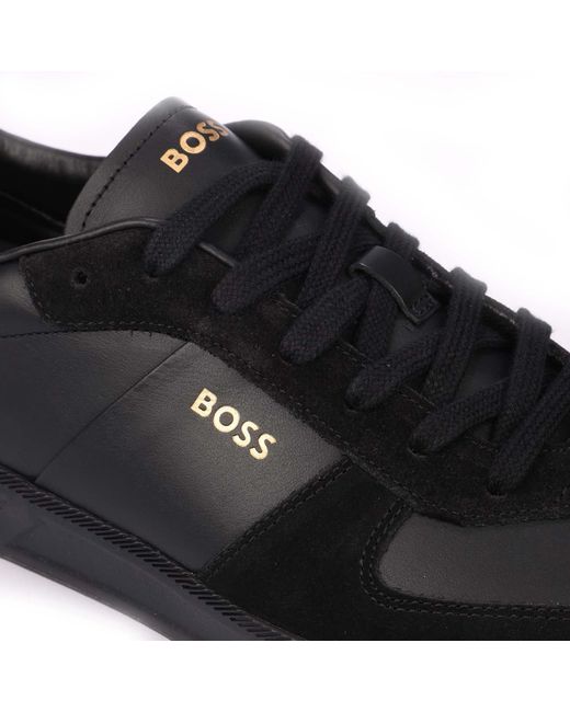 Boss Black Foil Print Branding Leather-Suede Trainers for men