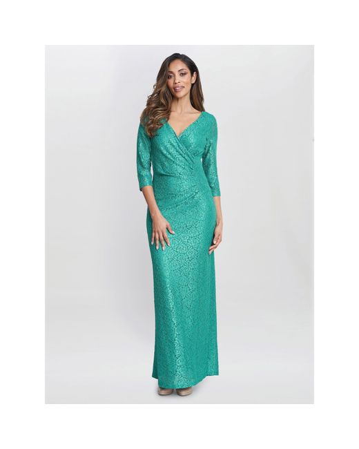 Gina Bacconi Green Fearne Lace Wrap Maxi Dress