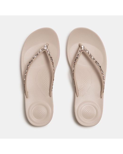 Fitflop Pink Iqushion Multi Crystal Flip Flops