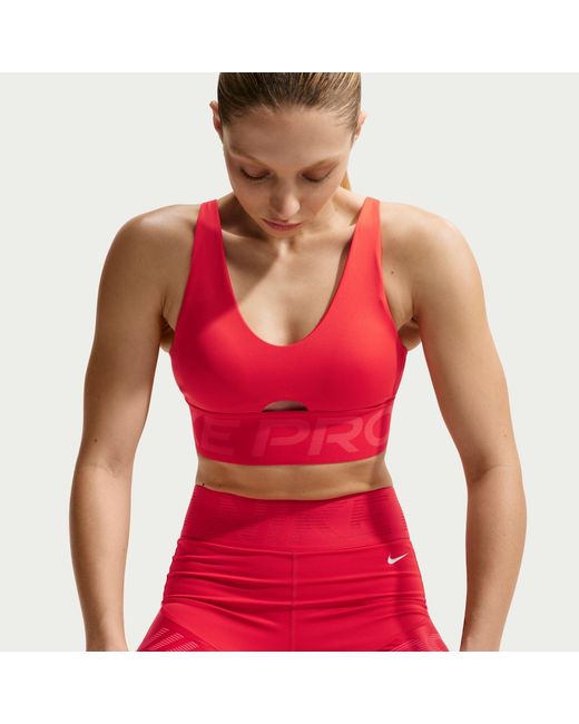 Nike Red Pro Indy Plunge Medium-Support Padded Sports Bra