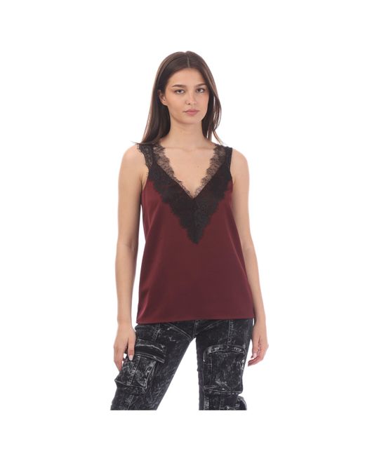 Boss Red Satin Lace V-Neck Short Sleeve Oversized Fit Blouse