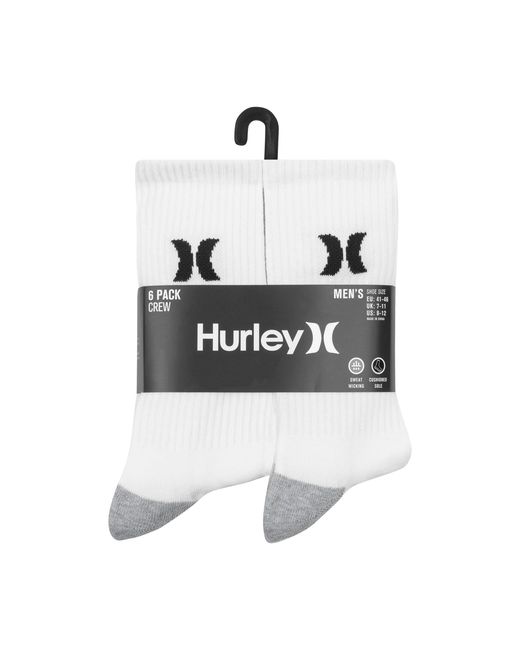 Hurley White 6Pk Crew Sock for men