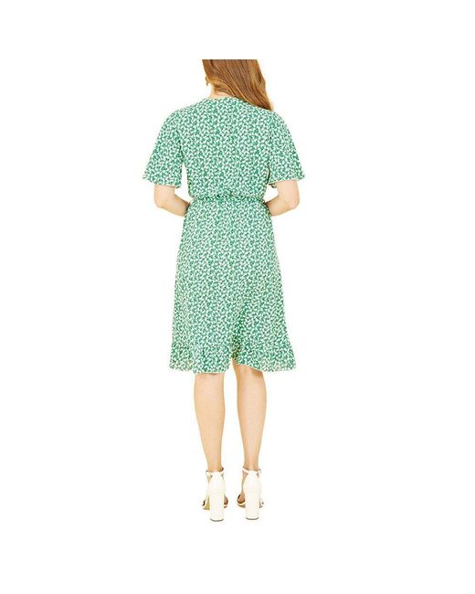 Mela London Green Ditsy Floral Frill Wrap Dress