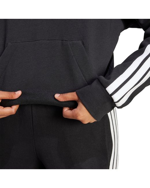 Adidas Black Essentials 3-Stripes Fleece Hoodie