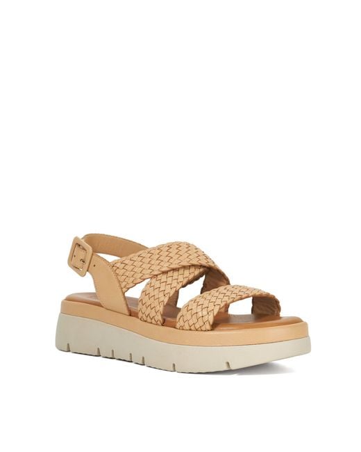 Dune Natural Lorro Open-Toe Leather Flat Sandals