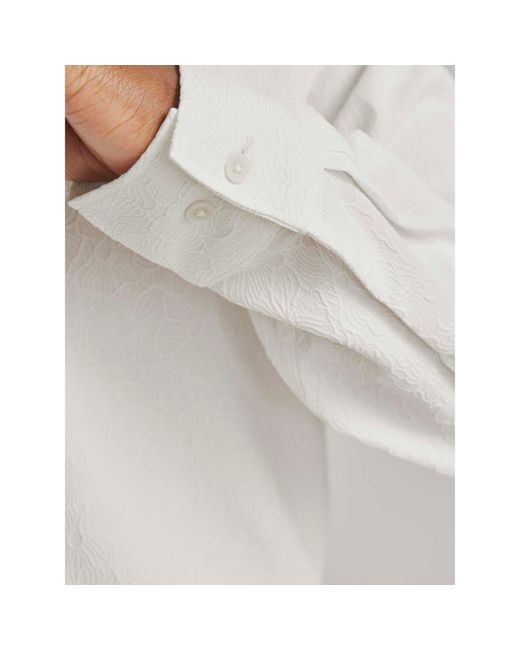 Jack & Jones White Jacquard Long Sleeve Plain Shirt for men